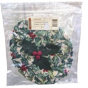 Longaberger Caroling Basket Lid Liner Cover Holly Applique Small Green Christmas